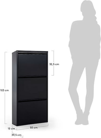Metalică Suport pentru pantofi cu 3 Rafturi Neagră L50xW15xH103cm