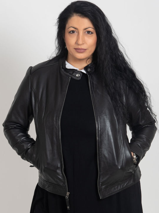 Jackie Sheep Δερμάτινο Γυναικείο Biker Jacket Μαύρο