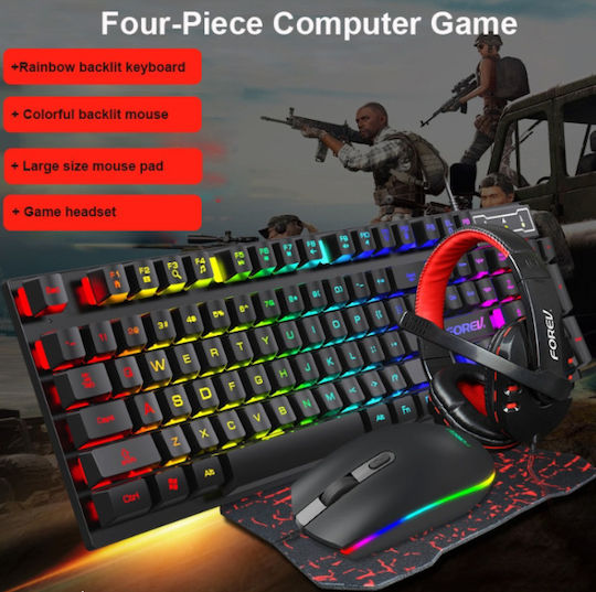 Forev FV-Q809 Комплект Гейминг Клавиатура с RGB подсветка & Мишка (Английски US) + Mouse Pad + Headset Four-Piece Set