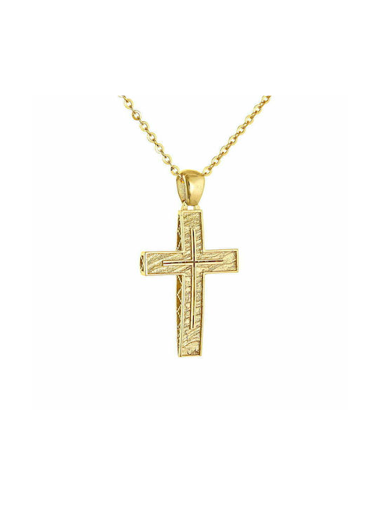 Ioannis Kosmima Damen Gold Kreuz 14K Beidseitig mit Kette