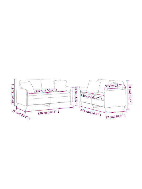 Living Room Furniture Set 3-Seater & 2-Seater Beige