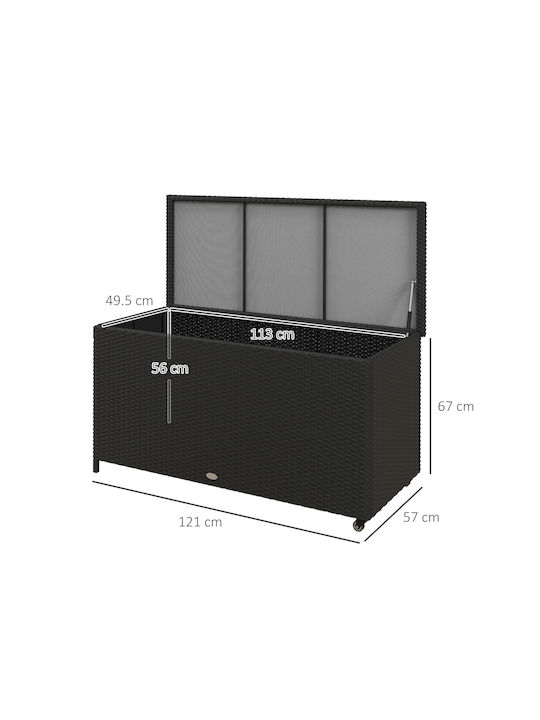 Outsunny Μπαούλο Αποθήκευσης Εξωτερικού Χώρου Rattan 330lt Μαύρο Μ121xΠ57xΥ67εκ.