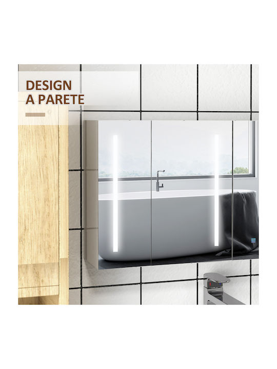 Kleankin Банско Огледало LED от MDF с Рафт 90x15см Бял