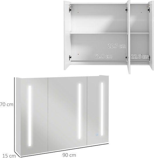 Kleankin Bathroom Mirror Led made of MDF with Shelf 90x15cm White