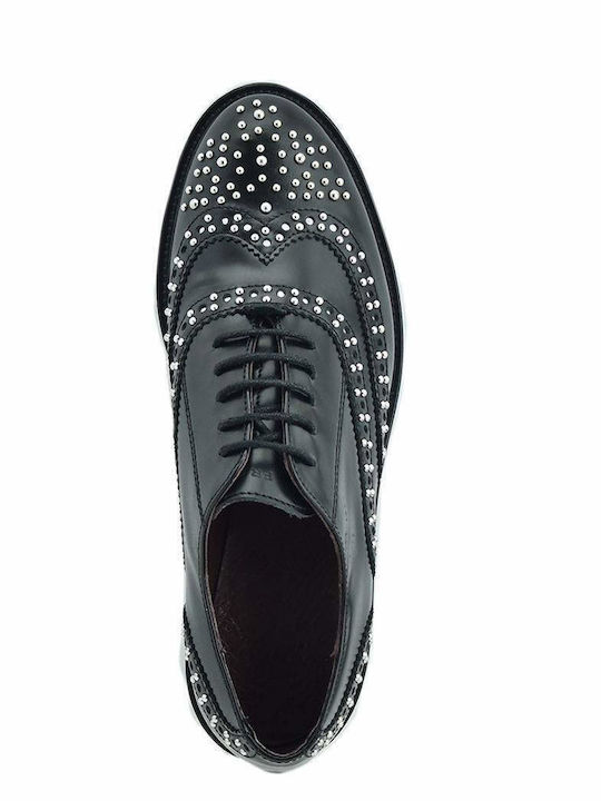 Δερμάτινα Γυναικεία Oxfords σε Μαύρο Χρώμα