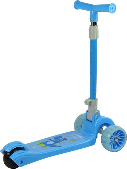 Lean Toys Kinderroller Klappbar 3-Rad mit LED-Beleuchtung für 3+ Jahre Blau