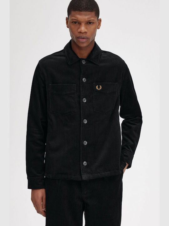 Fred Perry Men's Shirt Overshirt Long-sleeved Corduroy Black