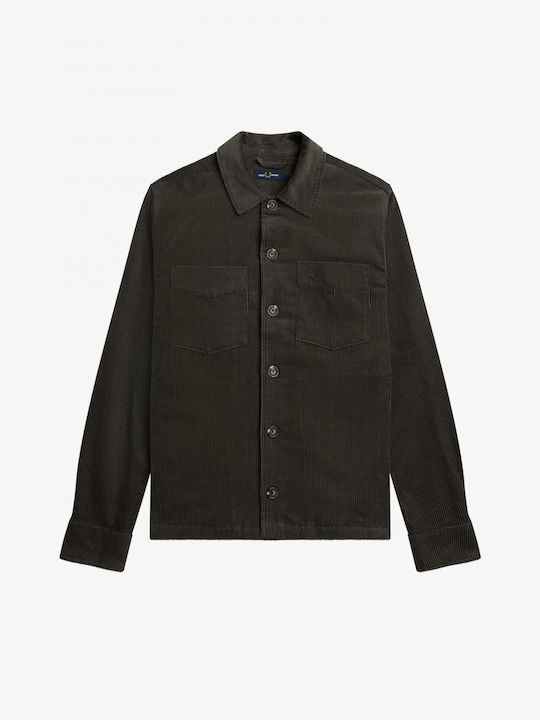 Fred Perry Men's Shirt Overshirt Long-sleeved Corduroy Green