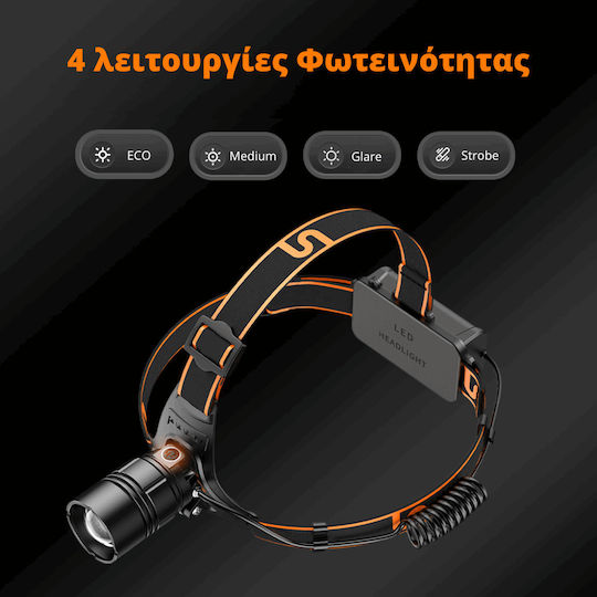 Ledholics Rechargeable Headlamp IP44 with Maximum Brightness 2200lm