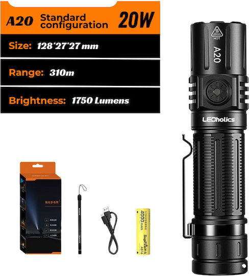 Ledholics Rechargeable Flashlight LED IP54 with Maximum Brightness 1750lm