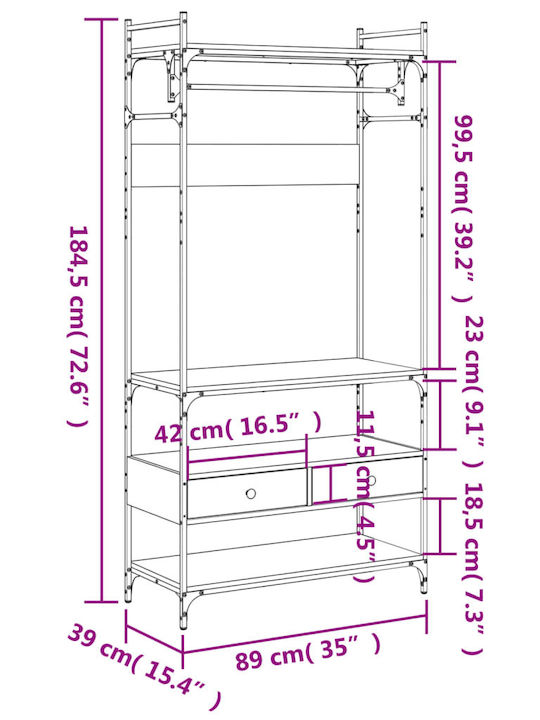 vidaXL Гардеробна стойка Сив 89x39x184.5см