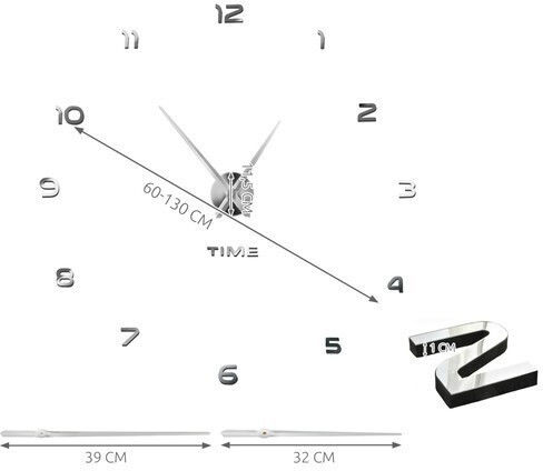 Ruhhy Diy 3D Wanduhren Spiegel Graue Ø60cm