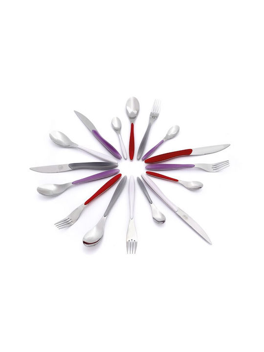 Cryspo Trio 24-Piece Stainless Steel 18/10 Red Cutlery Set Hoop