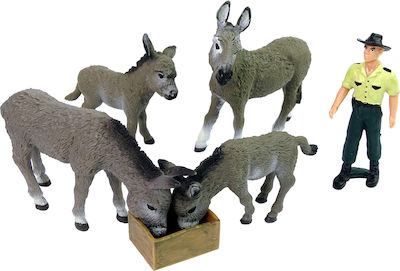 Miniature Toy Four Donkeys Gray