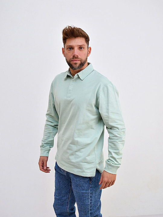 Beltipo Men's Long Sleeve Blouse Polo Light Green