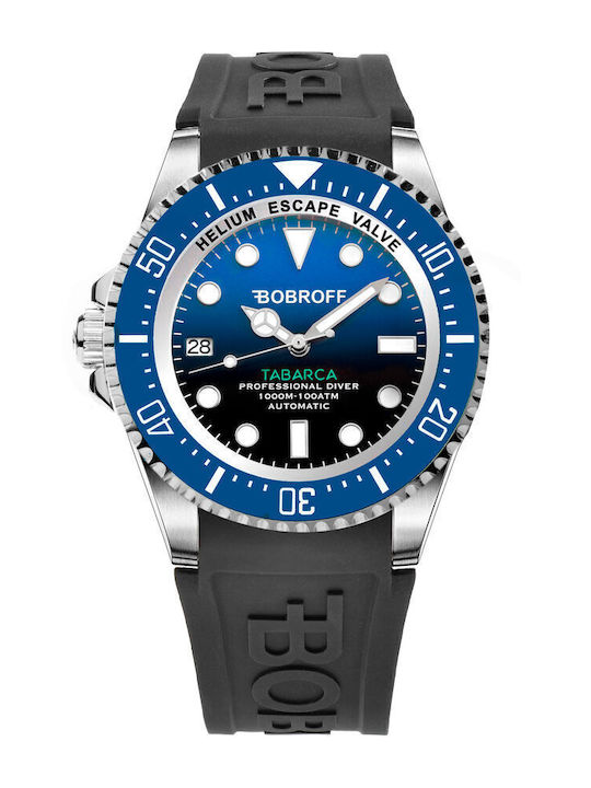 Bobroff Ανδρικό Ρολόι 42mm Μπαταρίας με Μαύρο Καουτσούκ Λουράκι