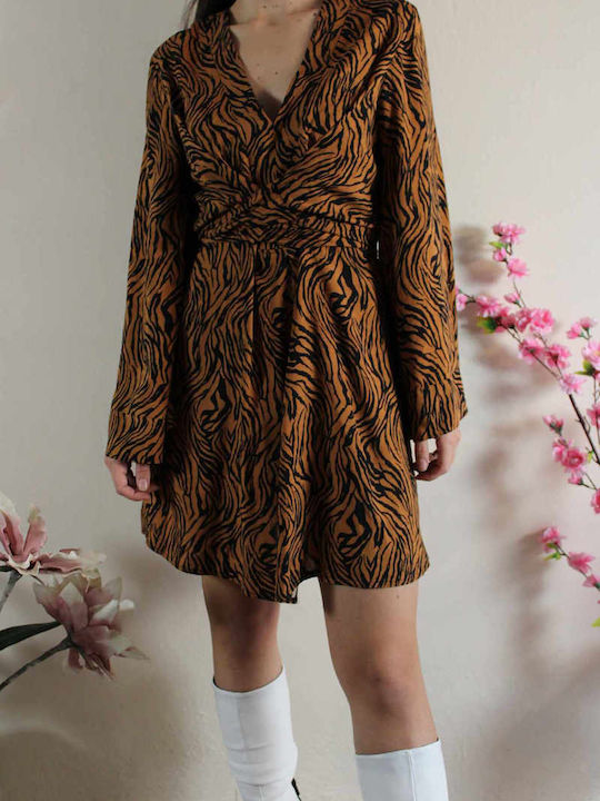Summer Mini Dress Wrap Brown