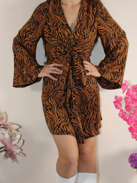 Summer Mini Dress Wrap Brown