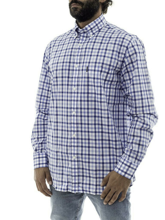 Ciocca Men's Shirt Long Sleeve Cotton Checked White/Blue