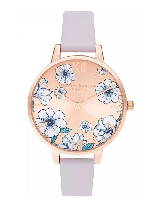 Olivia Burton Γυναικείο Ρολόι 34mm Μπαταρίας με Ροζ Δερμάτινο Λουράκι