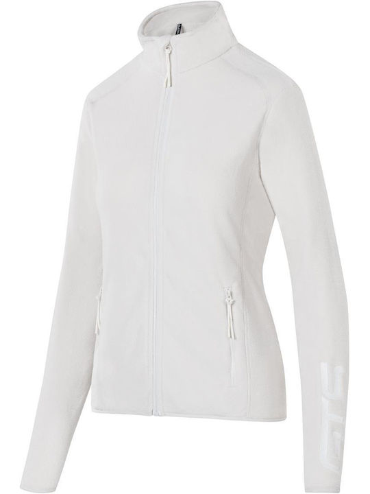 Fleece Γυναικεία Ζακέτα με Φερμουάρ Λευκή