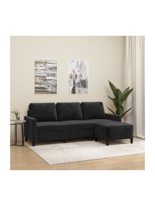 Canapea Cu Trei Locuri Catifea Neagră 198x77x80cm