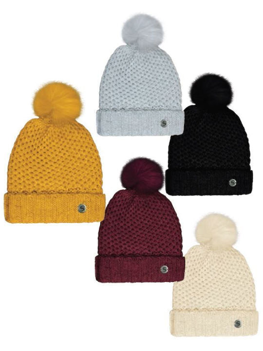 Stamion Pom Pom Beanie Beanie in Burgundisch color