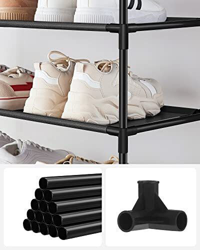Metall Schuhschrank mit 10 Regalen Schwarz L45xW28xH173cm