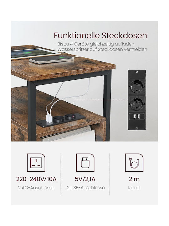 Rectangular Side Coffee Table Wooden with Drawers Vintage Brown/Classic Black L60xW35xH61cm