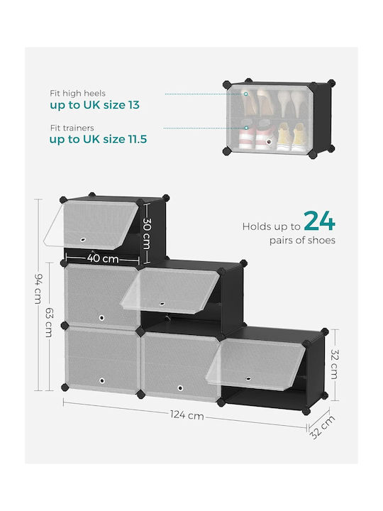 Plastik Schuhschrank mit 6 Regalen Gray L80xW30xH94cm