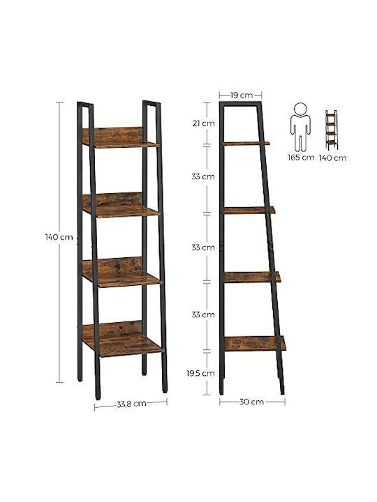 Rustic Brown and Black Bookcase 33.8x30x140cm