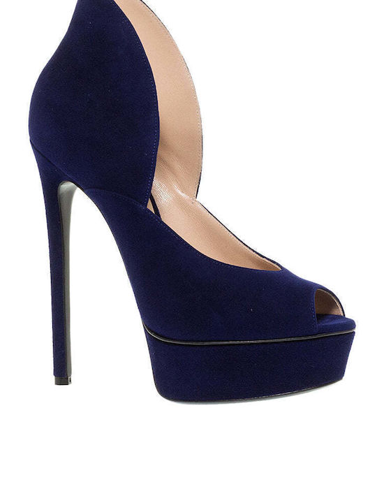 Casadei Suede Navy Blue Heels