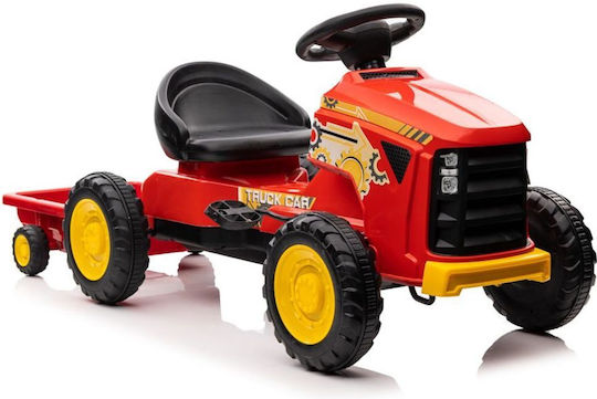 Tractor pentru copii De la picior la podea cu caruta si pedala Roșu