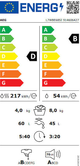 AEG Mașină de spălat cu uscător 8kg/4kg Cu aburi 1600 Rotiri
