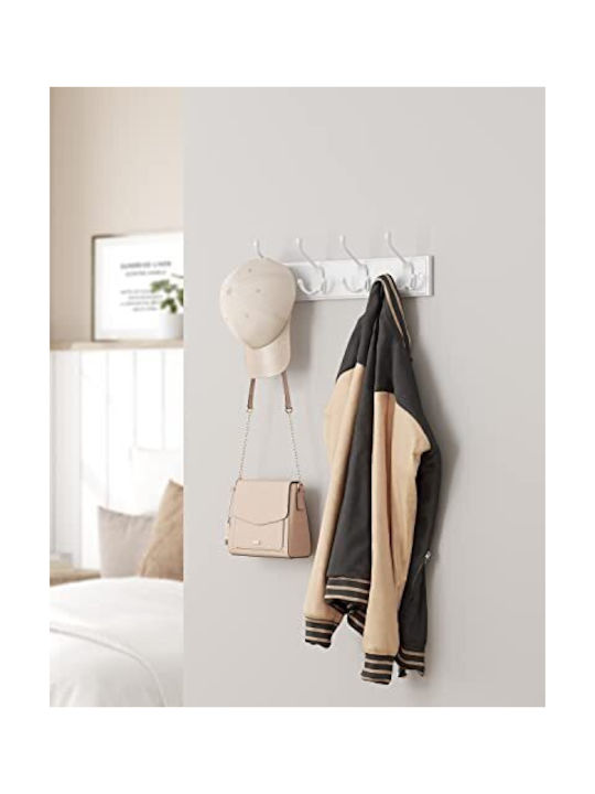 Songmics Wooden Wall Hanger 12 Hooks White 40x7x11cm