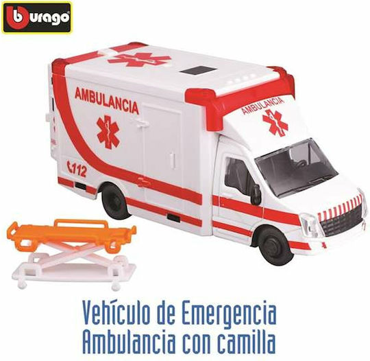Bburago Mașinuță Albă - Roșie 1:43 Ambulanță pentru 3+ Ani