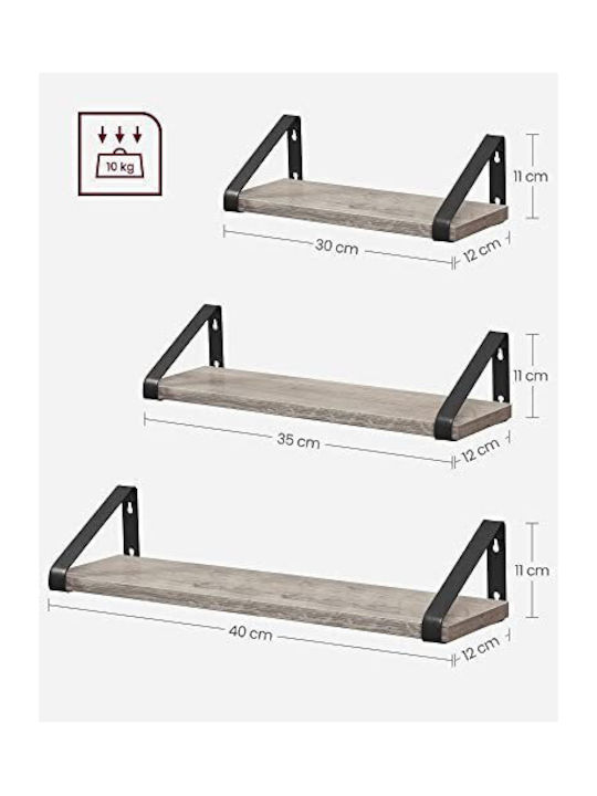 Gray Black Wall Shelves (3 Pieces) 40x12x11cm