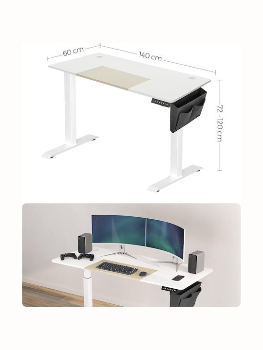 Electric Wooden Desk White Beige with Metal Legs and Adjustable Height 140x60x72cm