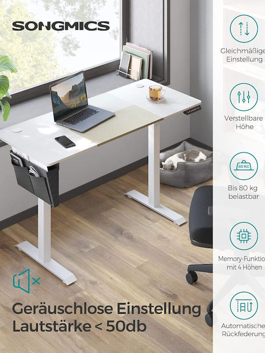 Electric Wooden Desk White Beige with Metal Legs and Adjustable Height 140x60x72cm