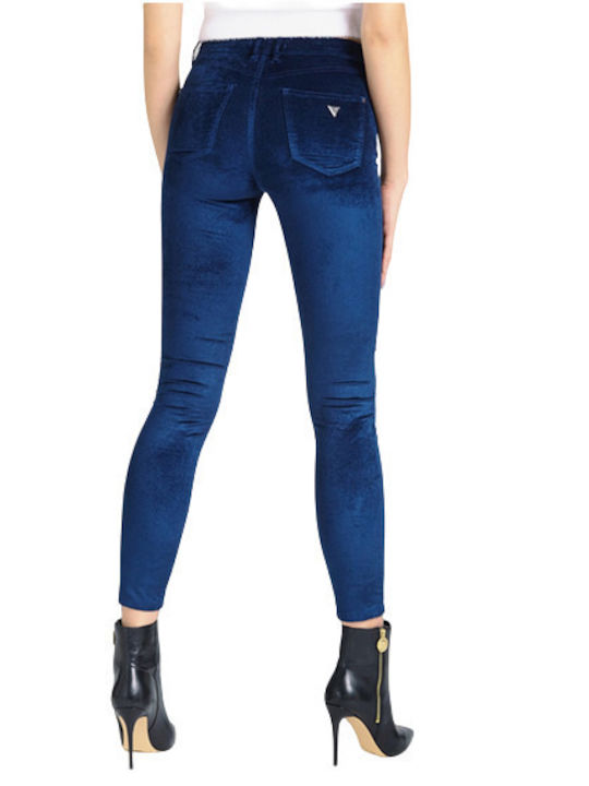 Guess Women's High-waisted Velvet Trousers Navy Blue