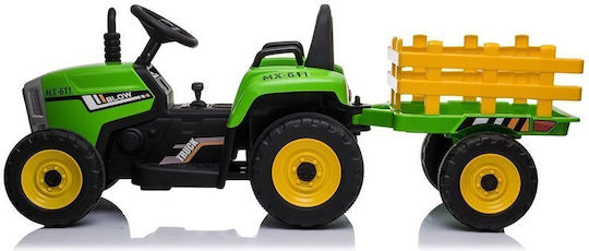 Kids 12V Electric Ride On Tractor with Trailer Green