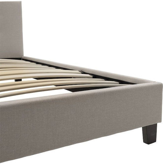 Mago Pat Dublu Tapițat cu Material Bej cu Plăci Potrivit pentru Saltea 150x200cm