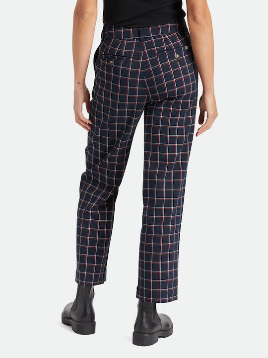 Brixton Women's Fabric Trousers Checked Navy Blue