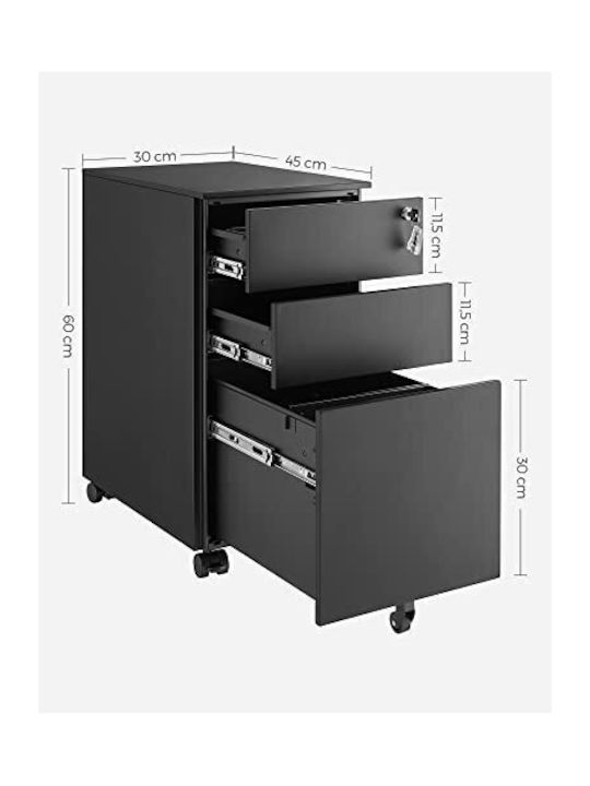 Schublade Büro mit Rollen & Schloss Black 30x45x60cm