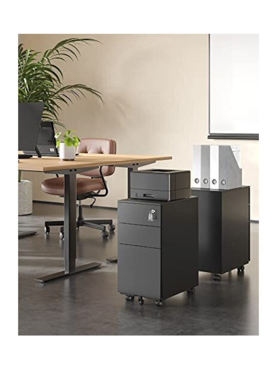 Schublade Büro mit Rollen & Schloss Black 30x45x60cm