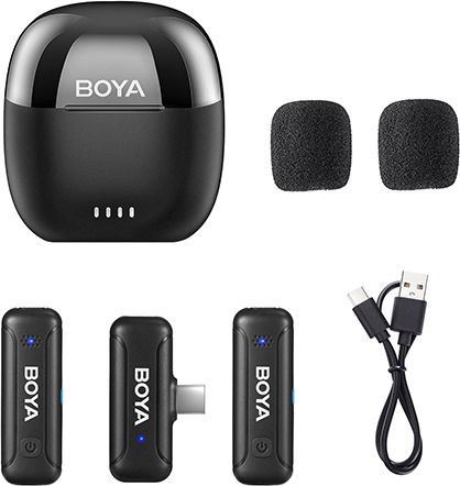 Boya BY-WM3T-U2 Drahtlos Mikrofon Πέτου, Clip On für Handy Mobiles drahtloses Mikrofon für Android USB-C (2 Sender, Vlog für zwei Personen)