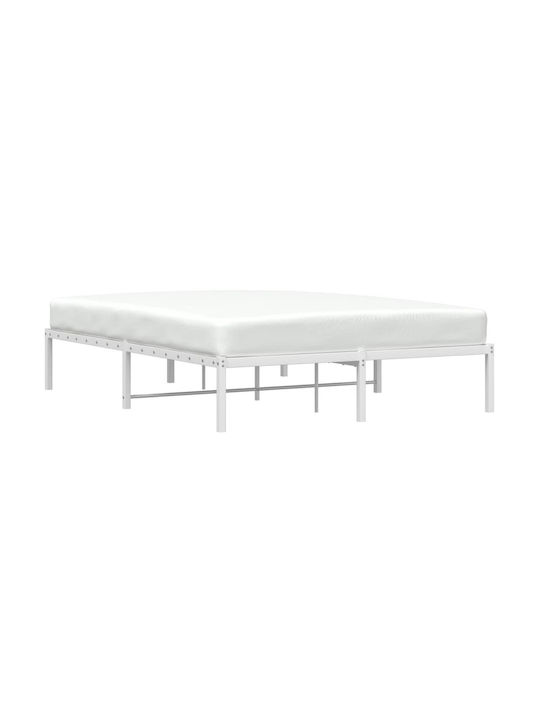 King Size Metal Bed Base White with Slats for Mattress 200x200cm