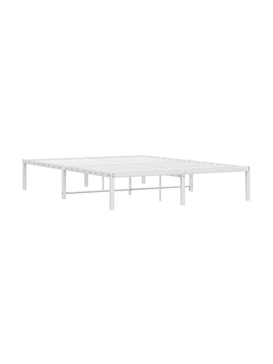 King Size Metal Bed Base White with Slats for Mattress 200x200cm