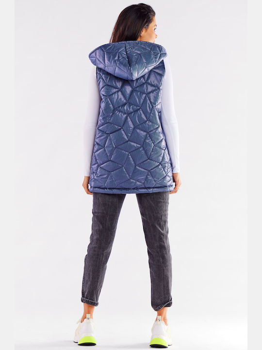 Awama Kurz Damen Ärmellos Puffer Jacke für Winter Blau