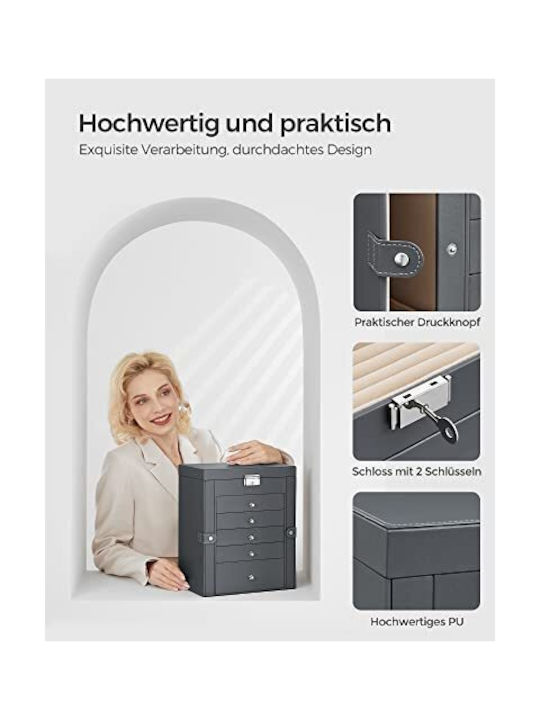 Songmics Casetă Metalică Pentru Bijuterii cu Sertar și Oglindă 26x15.5x32cm
